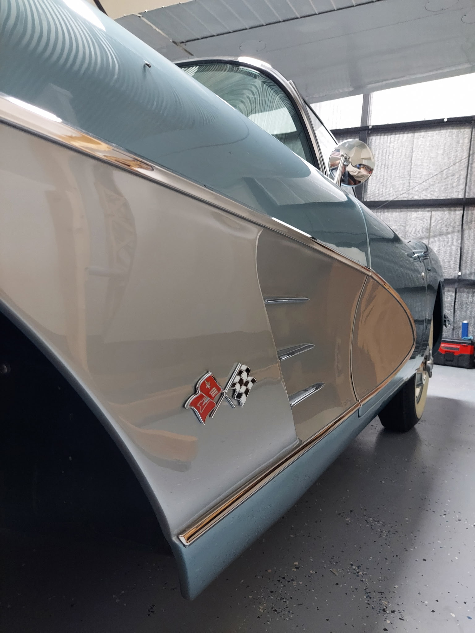 Classic Chevrolet Corvette side detail after paint polishing